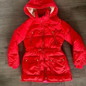 J. Crew Chateau Puffer Jacket Parka Coat PrimaLoft Red Orange Size XS